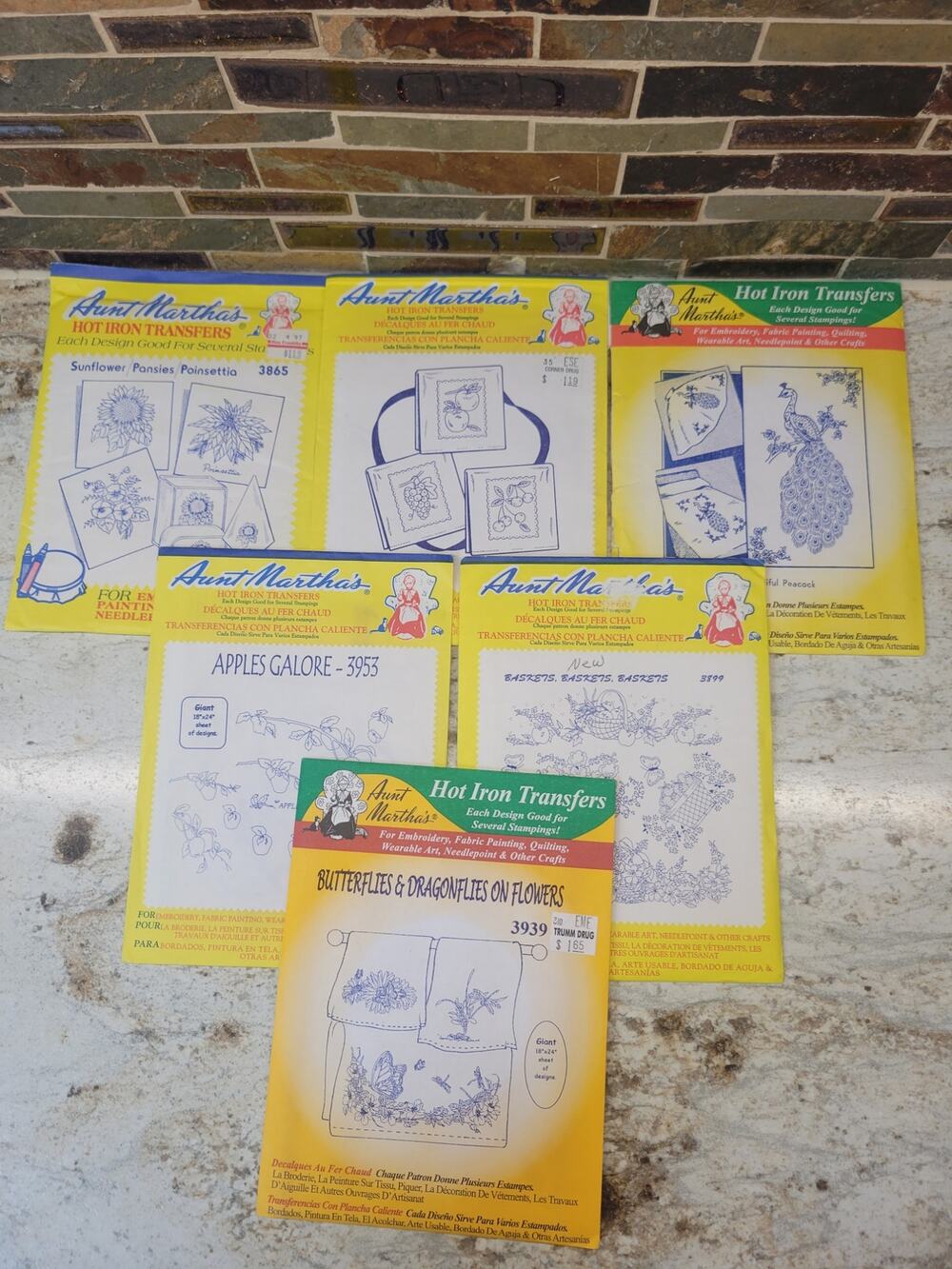 6 Vintage Aunt Martha Hot Iron Embroidery Transfers Lot Flowers Animals Craft